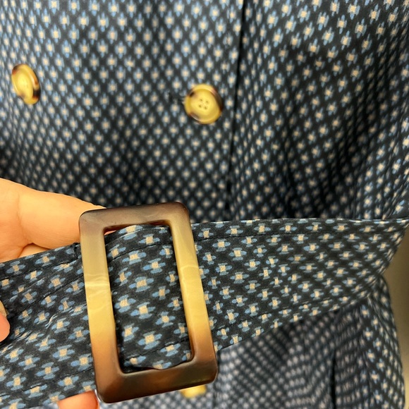 J. McLaughlin Geometric Belted Trench Coat Jacket Blue Button Front XL - Picture 4 of 12